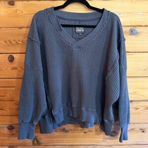 American Eagle Waffle Knit V-Neck Sweater Oversized Small
